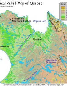 Physical Relief Map of Quebec