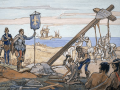 Jacques Cartier erecting a cross at Gaspé in honor of the King of France
