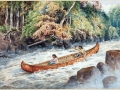 Native people in bark canoe