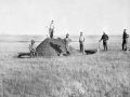 Military engineers erecting a border mound between Canada and US, 1873